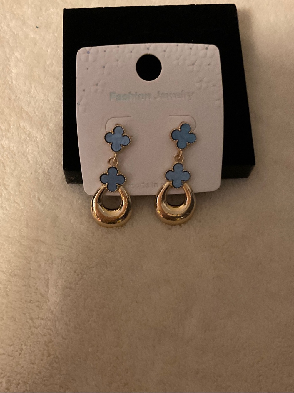 Fashion Jewelry Light Blue Clover Drop Earrings with Gold Hoops